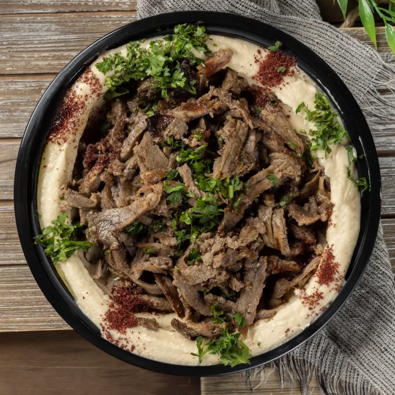 Steak Topped Hummus