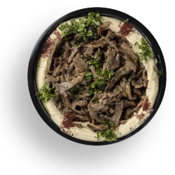 Authentic Mediterranean Food Delivery Oak Lawn - Baba Saj - Steak Shawarma Topped Hummus Bow